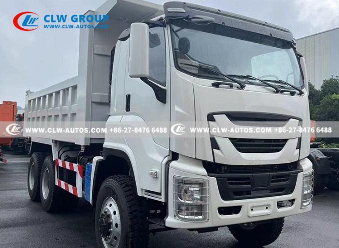 ISUZU 6Ã4 Dump Truck hydraulic tipping mechanism in operation