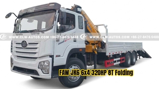 FAW JK6 6x4 320HP 8T फोल्डिंग बूम क्रेन ट्रक