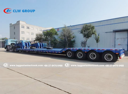 4 Axle 60T Lowbed Lowboy Drop Deck Semi Trailer With Hydraulic Power Gooseneck