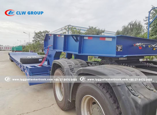 4 Axle 60T Lowbed Lowboy Drop Deck Semi Trailer With Hydraulic Power Gooseneck