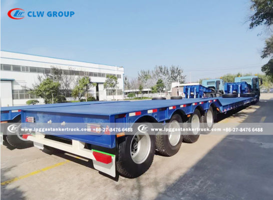 4 Axle 60T Lowbed Lowboy Drop Deck Semi Trailer With Hydraulic Power Gooseneck